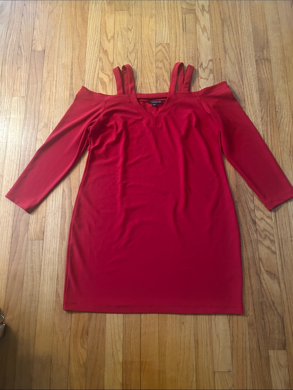 Boston Proper Red Cold-Shoulder V-Neck Dress